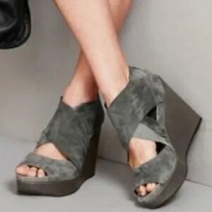 Eileen Fisher Gray Suede Platform Wedge